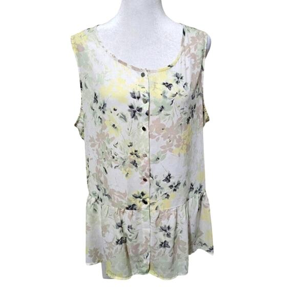 Emaline Women's Sleeveless Button Up Blouse Ruffled Hem Boho Women's Size Large - Picture 1 of 8